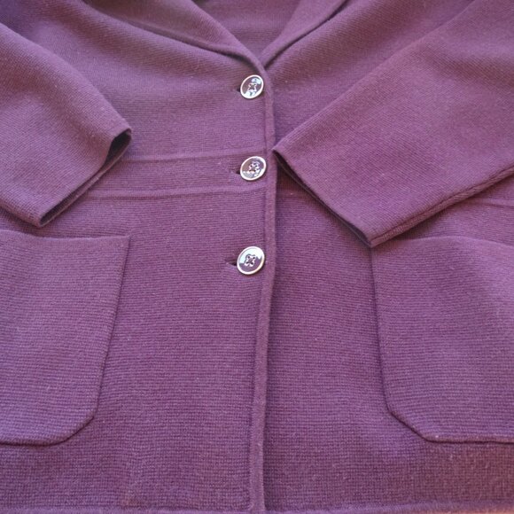 TALBOTS Size Plus 2XL Merino Wool Sweater Jacket/Blazer Plum - Picture 5 of 7